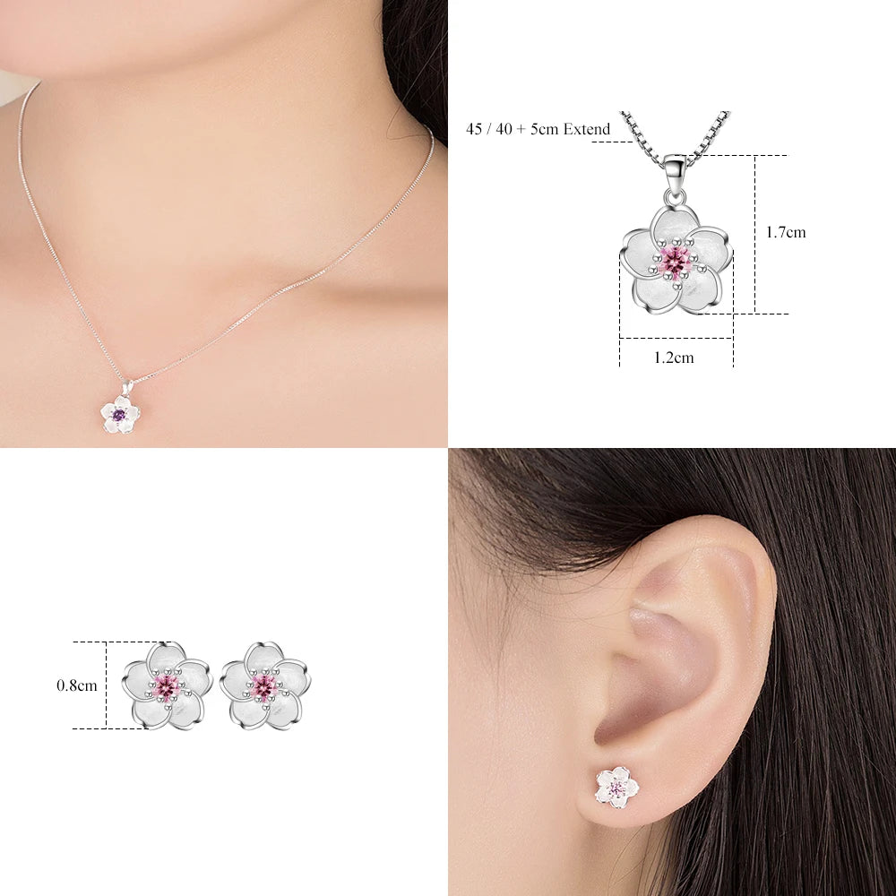 Fanqieliu Real 925 Sterling Silver Crystal Flower Pendant Necklace Stud Earrings Jewelry Sets For Women Vintage New FQL23079