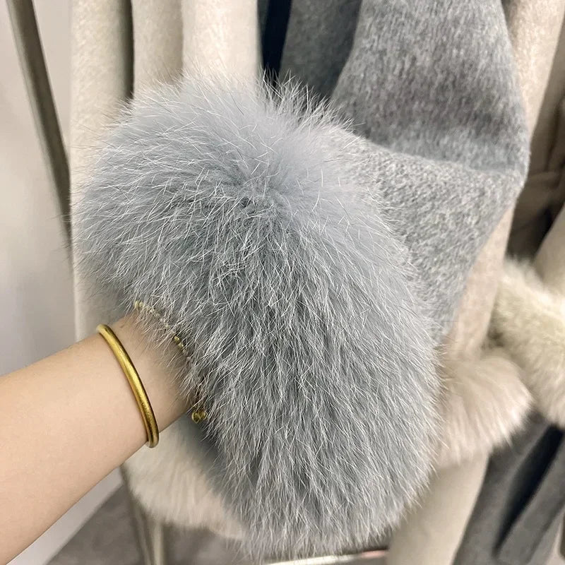 High End Double-sided Wool Strapping Real Wool Fur Coat Women's Removable Cuffs Fox Fur Temperament Cashmere Short Jacket