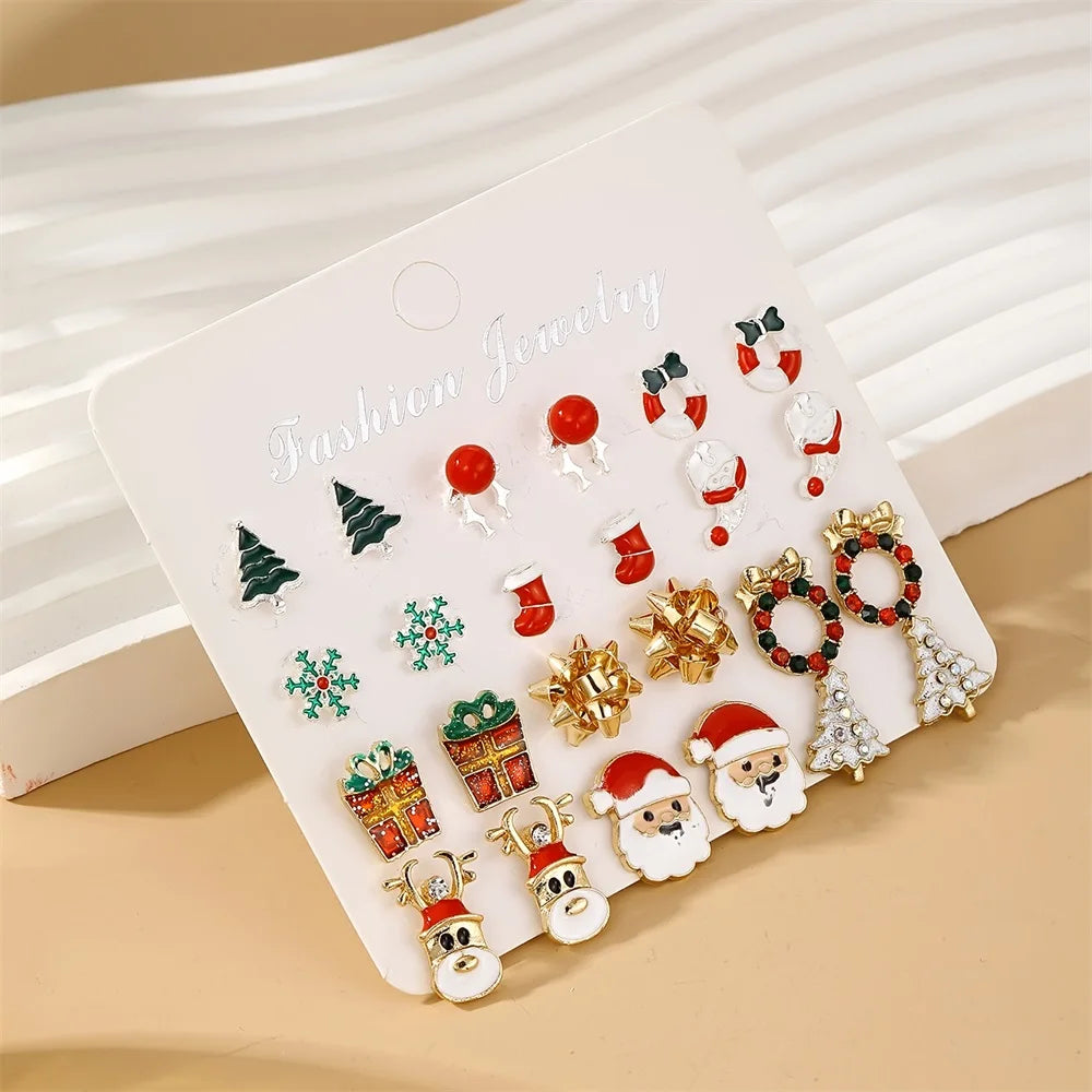 IFMIA Fashion Earrings 2023 Trend For Women Crystal Santa Claus Elk Tree Earring Set Girls Party Christmas Jewelry Gifts