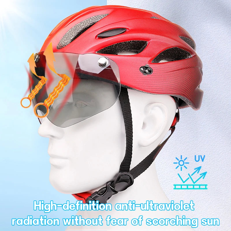 X-TIGER Adult Bike Helmet with LED Rear Light Dual Mode Goggle Cycling Helmet Fit 58-62cm Lightweight Breathable Bicycle Helmets