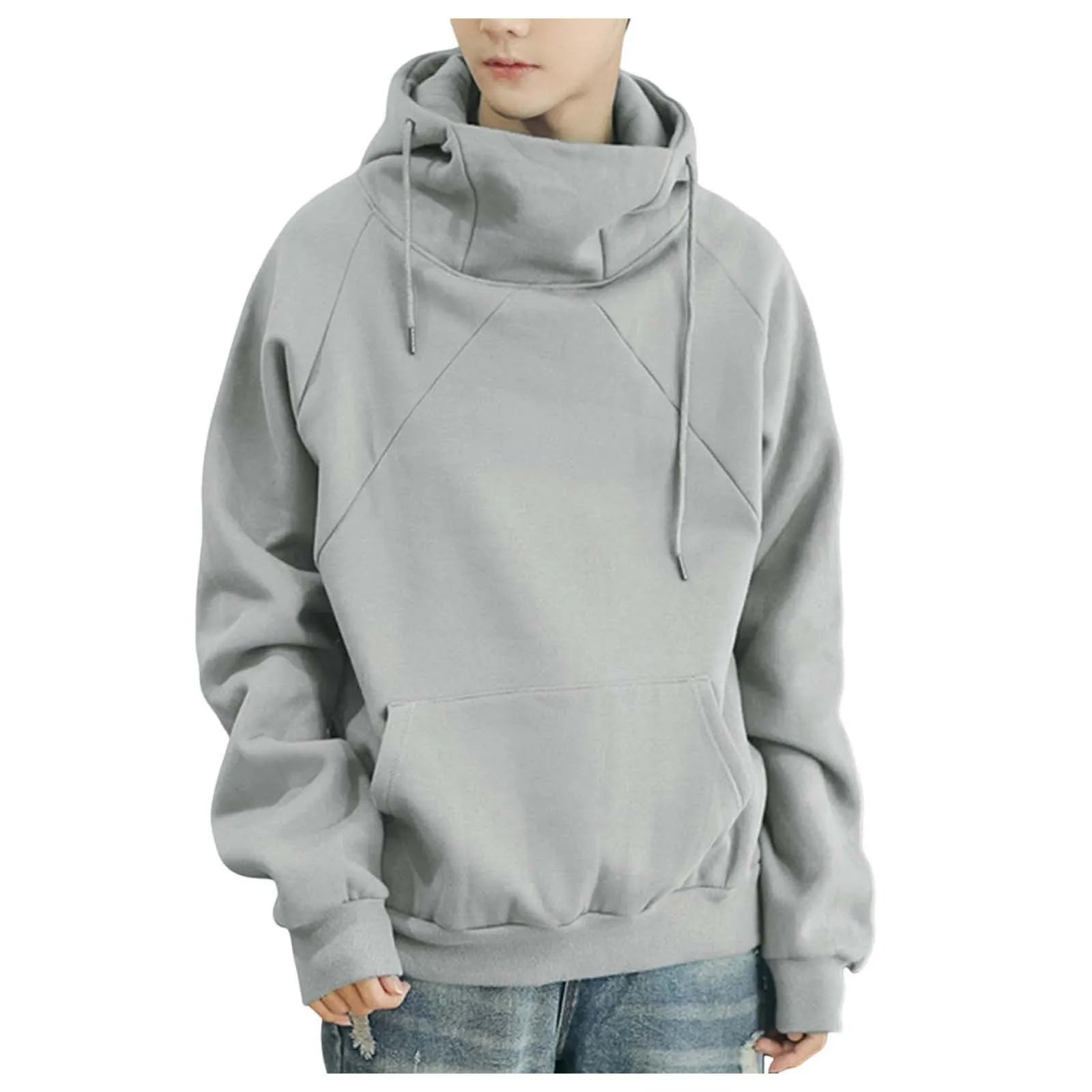 Mens Autumn And Winter Turtleneck Hoodie Men Hooded Pullover Tops Solid Color Japanese Hoodies Loose Sweatshirt Y2k Streetwear