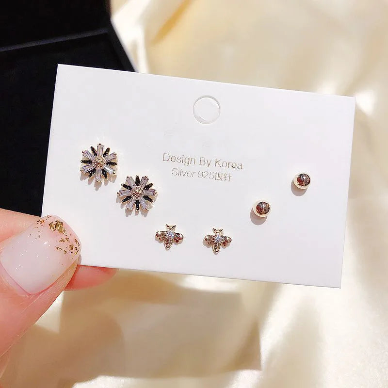 ENSHIR 6 Piece Set Mini Zircon Moon Star Love Heart Animal Studs Earrings For Women Piercing Earring Jewelry Wholesale