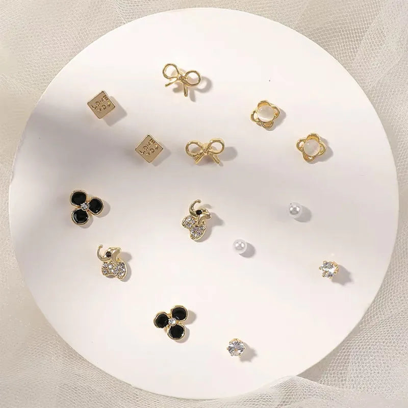 7 Pairs Little Stud Earrings Sets Fashion Jewelry 2024 Women Stud Earring Silver Color Girls Small Eardrop Fashion Lovely Gifts