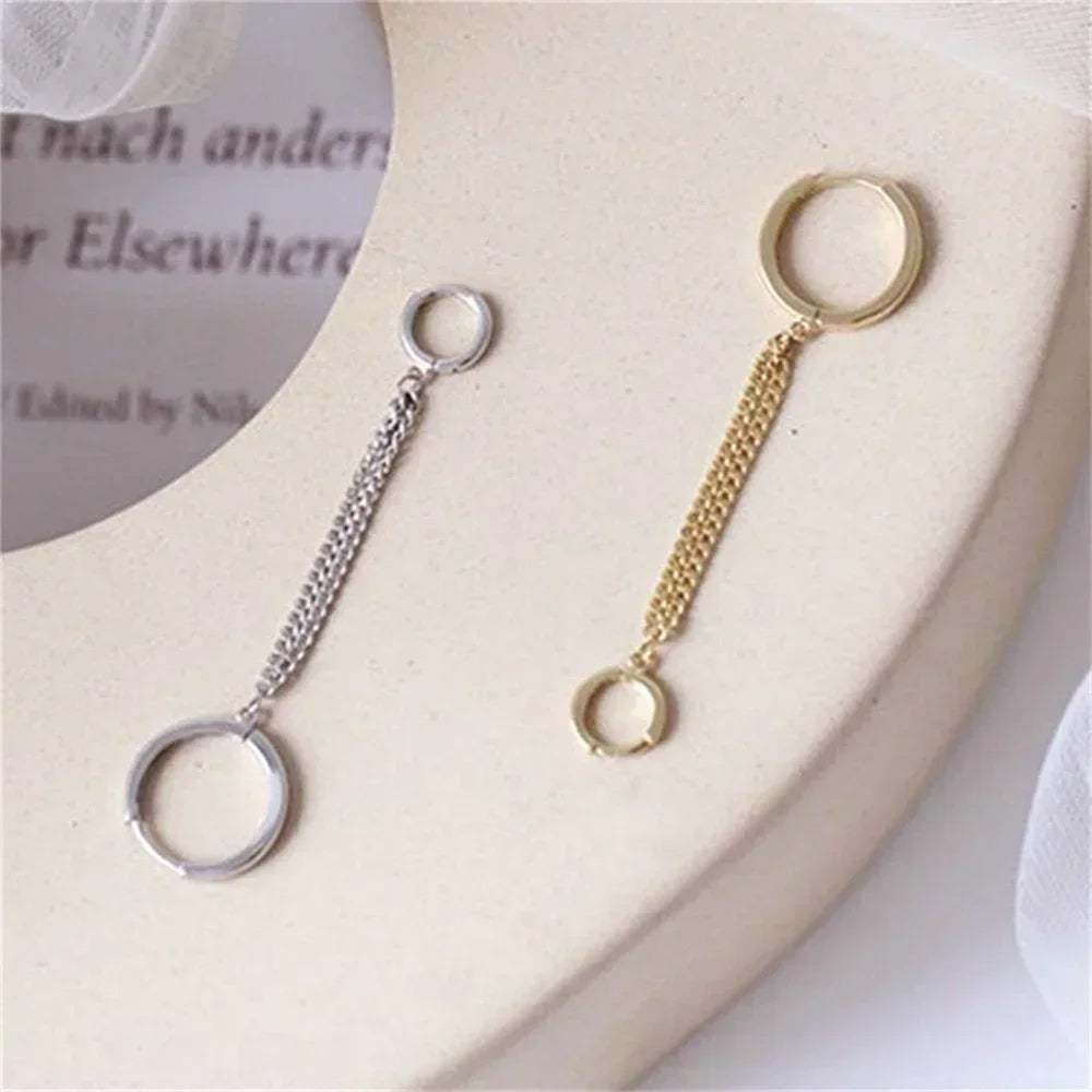 Designer One Ear Chain Earrings For Women Sleeper Double Ear Holes Piercing Ear Rings Decorations For Girls pendientes de aro