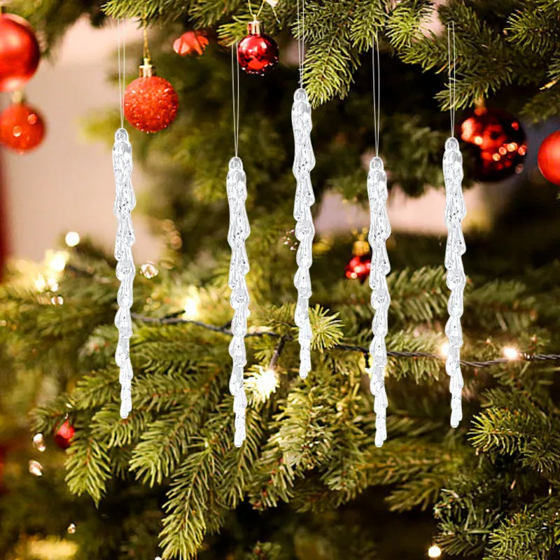 10pcs 13cm Christmas Simulation Ice Xmas Tree Hanging Ornament Clear Fake Icicle Winter Party New Year Navidad Decor for Home