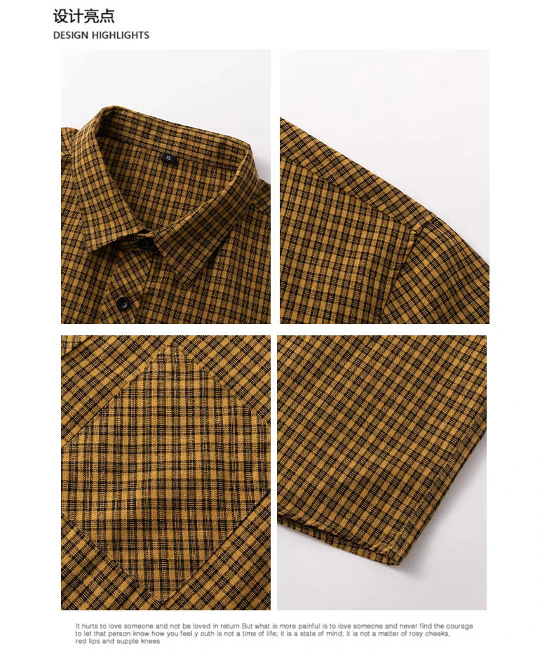 Men Shirt Plaid Flannel Yellow Long Sleeve 2024 Casual Checkered Loose Mens Slim Shirt Oversized Office Business Male Soft Male