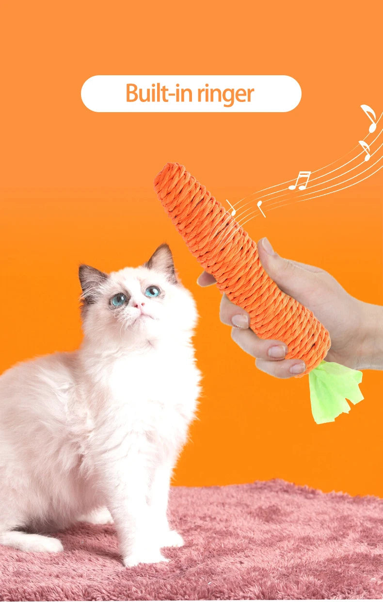 Cat Toy Carrot Sound Pet Products Bite Resistant Paper Rope Scratcher Clean Teeth Interactive Play Cat Carrot Chew Toy for Cat