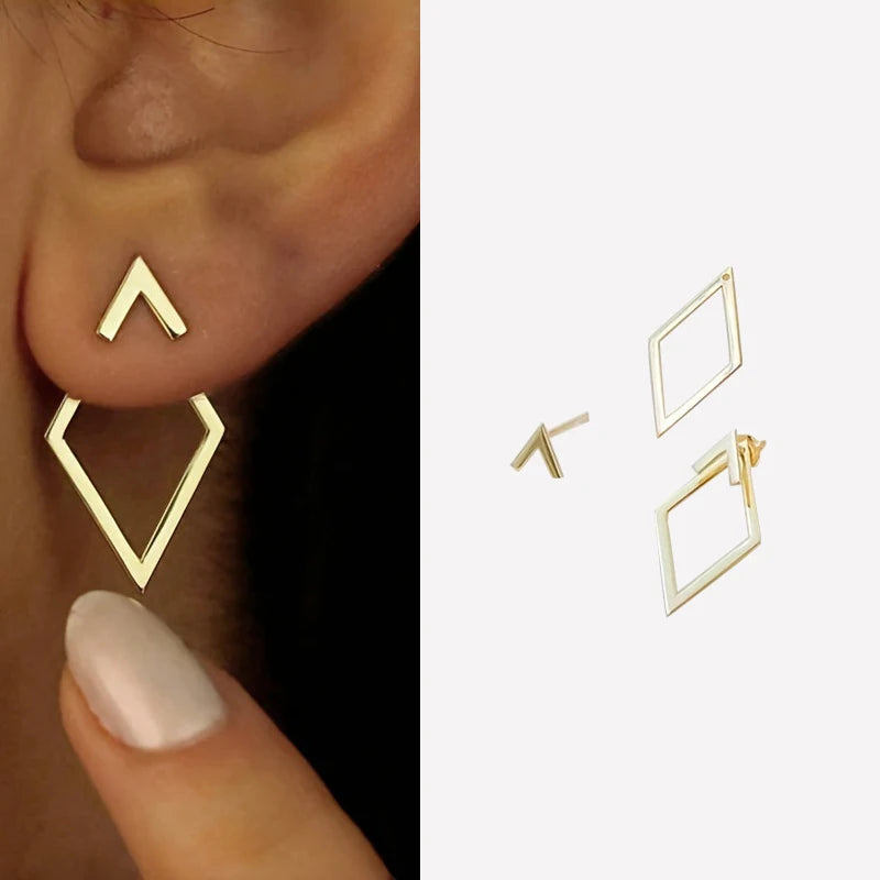 Creative Triangle Square Stud Earrings For Women Trendy Simple Minimalist Gold Color Geometric Metal Ear Jewelry Accessories