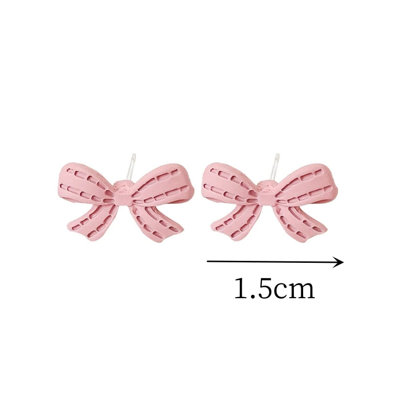 NEW Pink Bowknot Stud Earrings 2023 Korean Simple Lovely Girl's Minimalist Temperament Bow Ear Jewelry Wholesale Gift