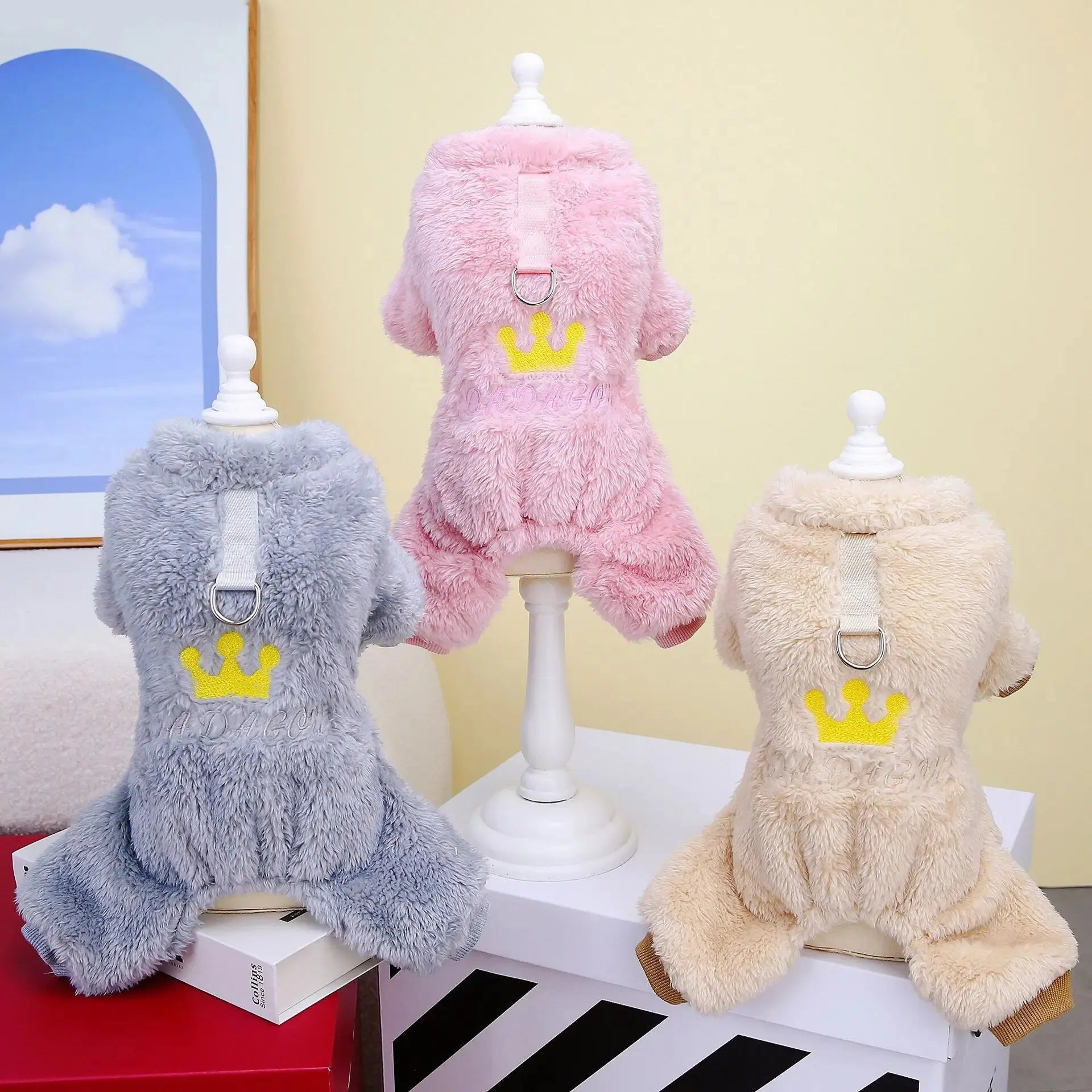 1pc Pet Dog Clothes Soft Warm Fleece Dogs Jumpsuits Crown Pattern Pet Clothing for Small Dogs Puppy Cats Costume Coats