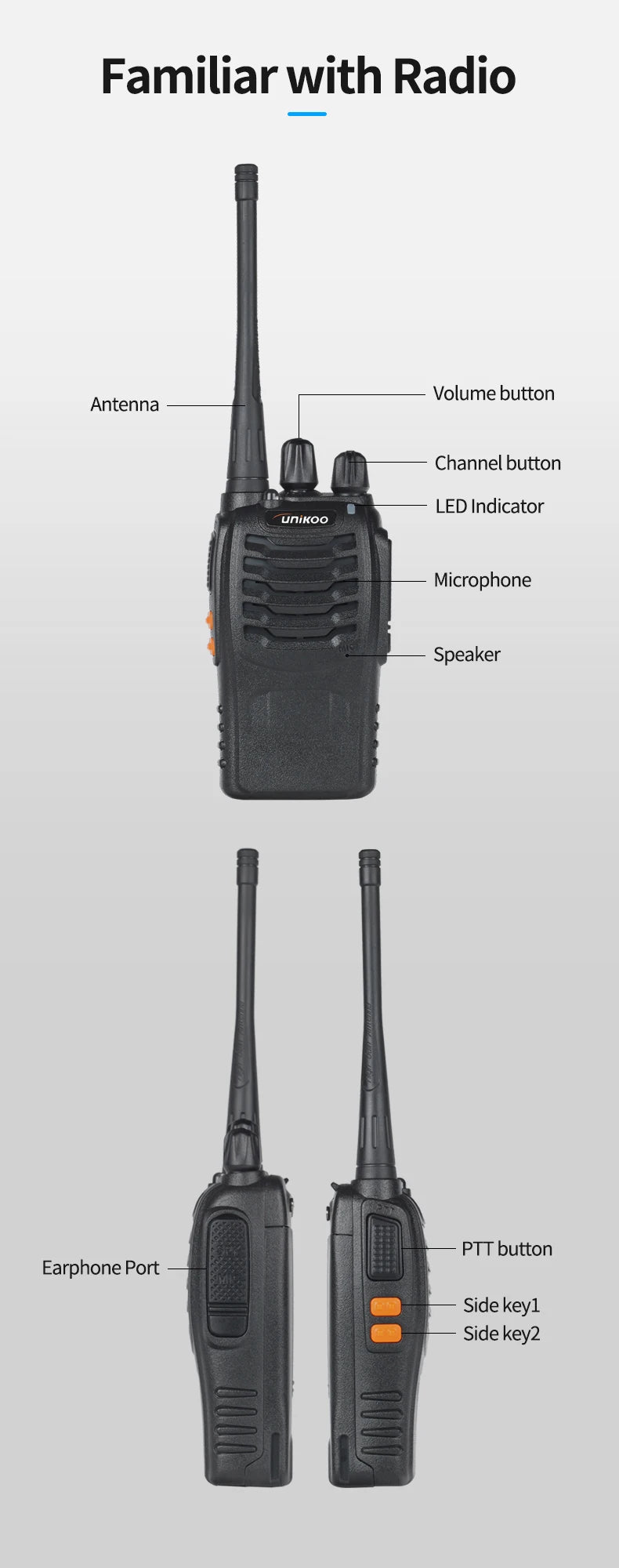 2 pcs UNIKOO Long Range Walkies Talkies Set FRS Two Way Ham Radios UHF Mini Walkie Talkie Set Transceive For Camping Hotel UK226