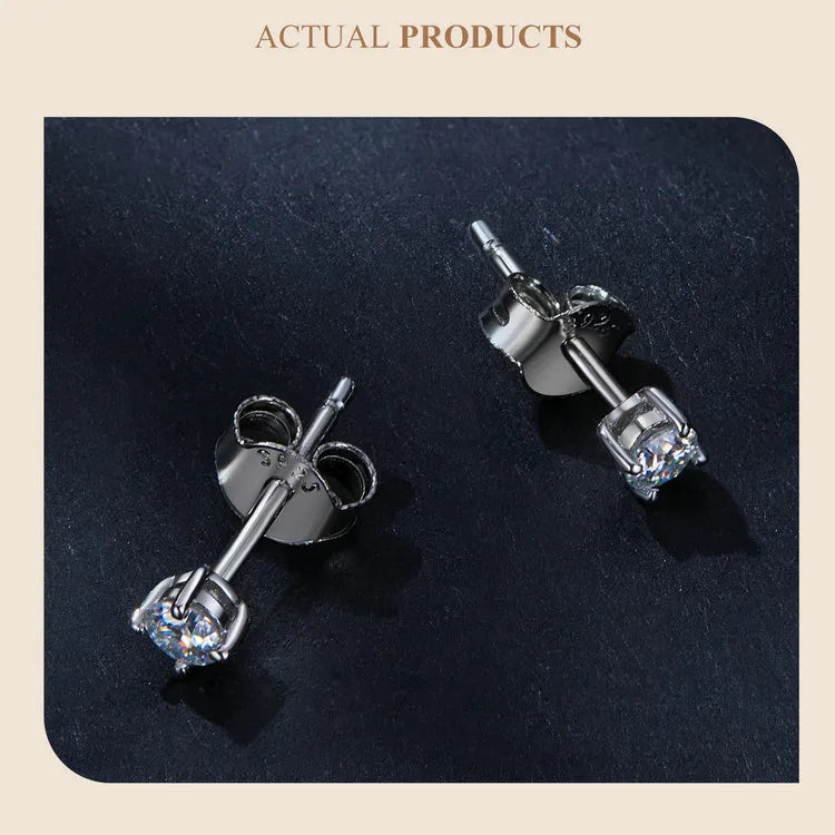 Bamoer U Moissanite Earrings Shinning 4 Prongs Ear Stud 925 Sterling Silver D Color for Women Wedding Anniversary Fine Jewelry