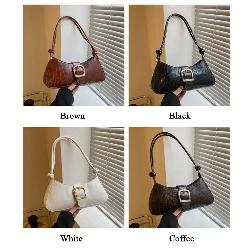 2024 New Fashion Solid Color French Small Hand Baguette Bag French Texture Popular Bag White Underarm Bag Female