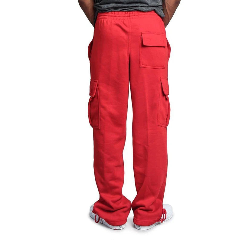 Mens Sweatpants Straight Fit Joggers for Sports and Streetwear Loose Oversized Drawstring Long Pants Men Multi-pocket Pants