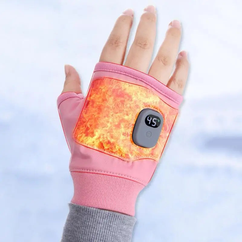 Heated Gloves USB Rechargeable Heating Mittens Winter Half Hand Warmers Electric Thermal Gloves For Cold Weather