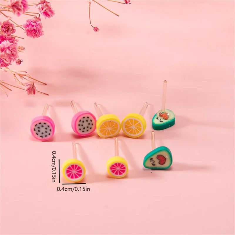 50Pair/set Mixed Style Clay Stud Earrings Set Women Girls Small Plastic Animals Fruit Earrings Set Jewelry Gifts