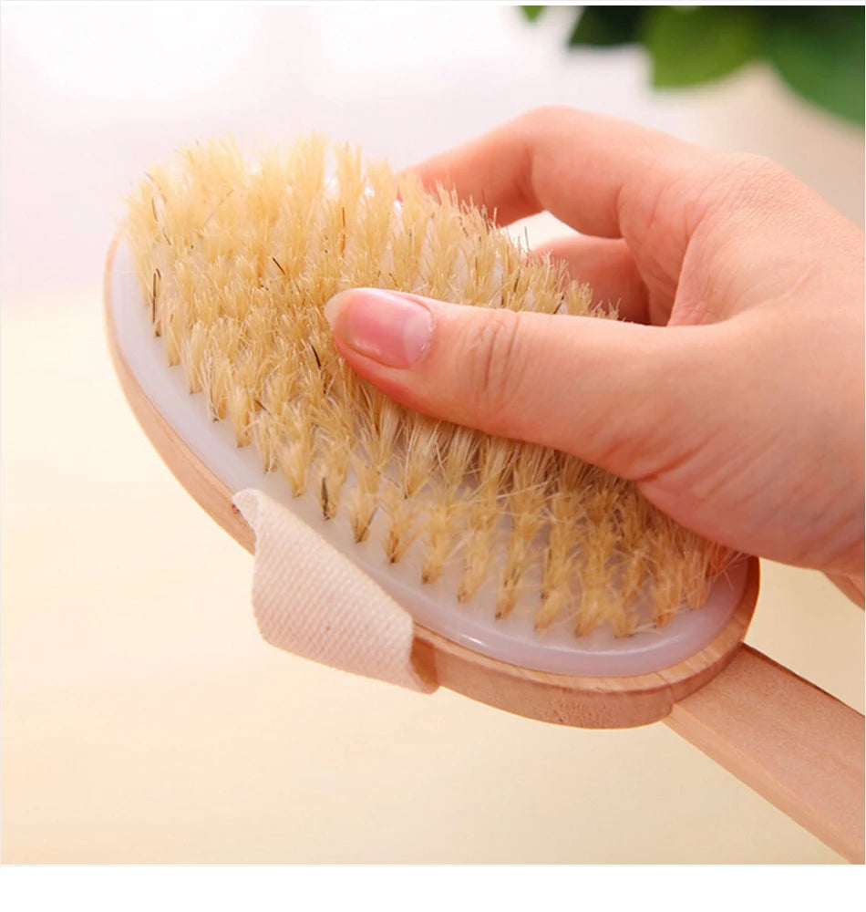 1pcs Exfoliating Wooden Body Massage Shower Brush Natural Bristle Bath Brush Soft SPA Woman Man Skin Care Wet Dry Body Brush