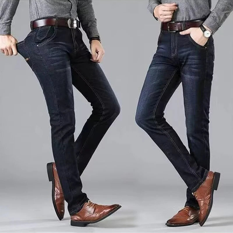 2024 new spring and autumn men straight leg simple leisure commuter business jeans trend handsome fashion zipper pants