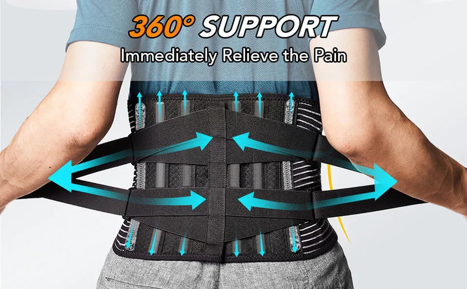 AOLIKES Lower Back Brace with 6 Stays Anti-skid Orthopedic lumbar Support Breathable Waist Support Belt for Gym Pain Relief