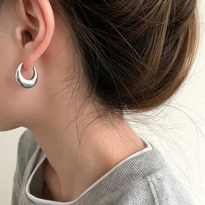 Geometric Ear Buckle Hoop Earrings for Women Trendy Smooth Metal Round Circle Earring Luxury Fashion Punk Earrings Jewelry Gifts