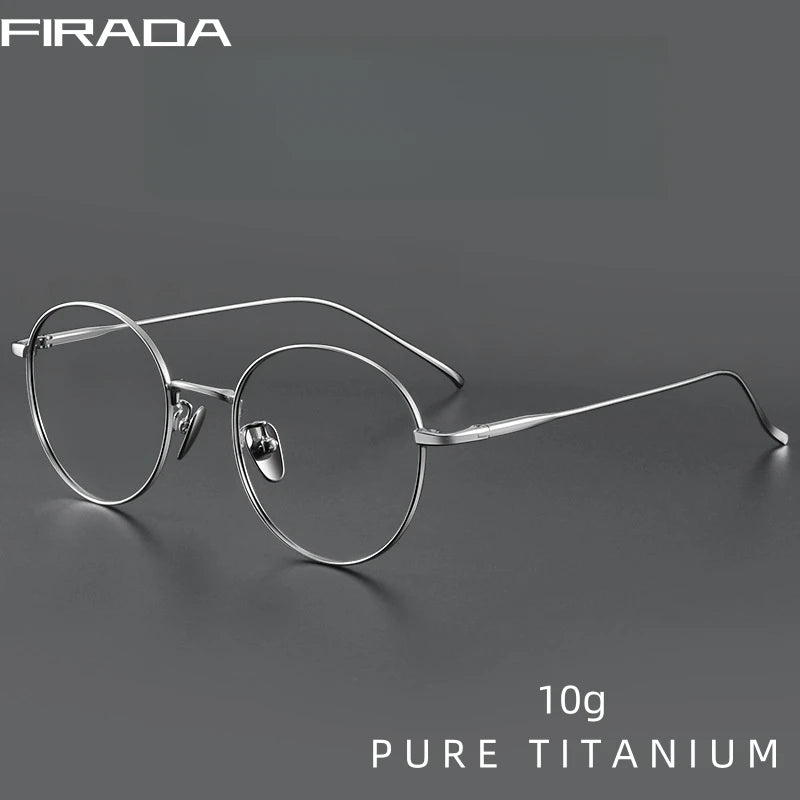 FIRADA Vintage Comfortable Eyeglasses Fashion Round Pure Titanium Eyewear Luxury Prescription Glasses Frame For Men Women ST1644