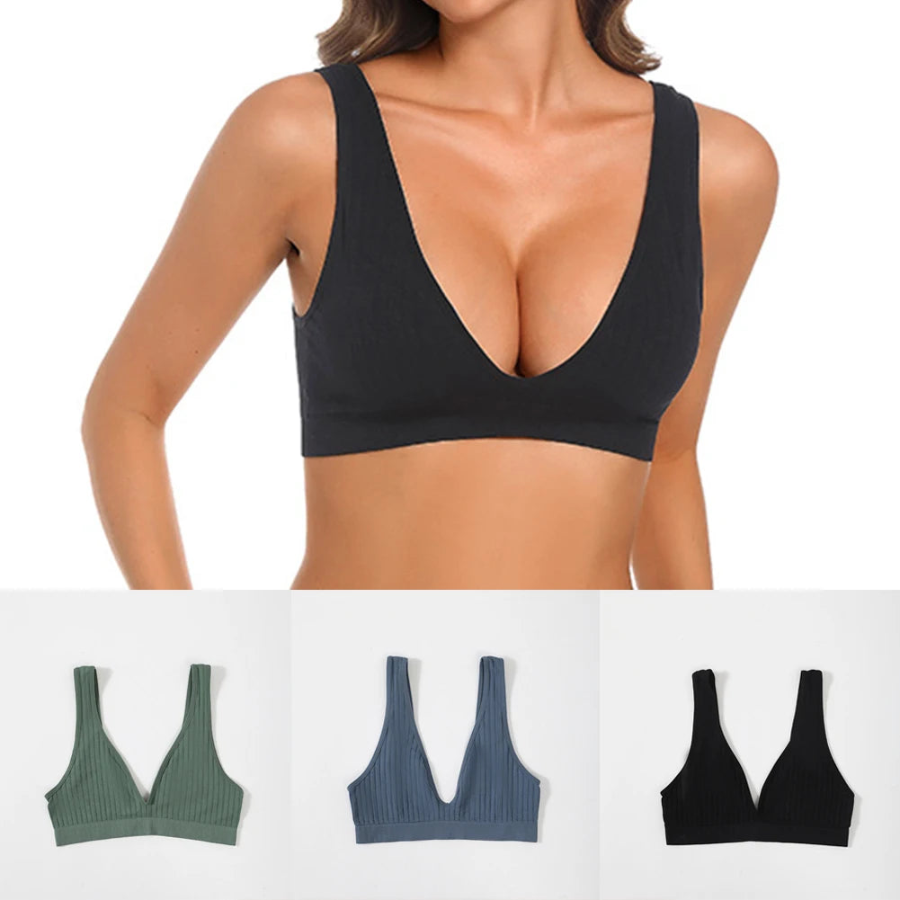 Sexy Seamless Sport Bra Bra Wire Free Rib Brassiere Women's Plunge Bralette Underwear Top Female Comfy Lingerie Small Breasts