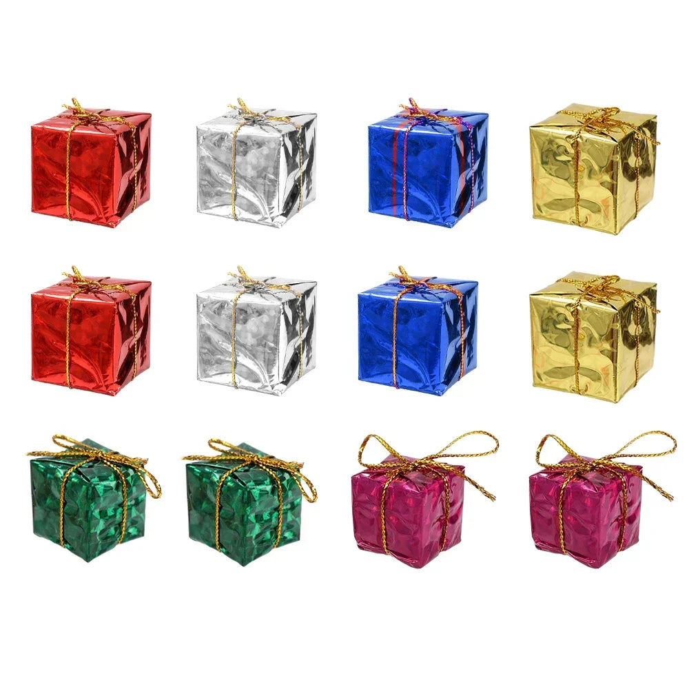 180-12PCS Mini Xmas Foam Gifts Boxes Ornaments  Xmas Tree Hanging Pendants Gift Boxes Christmas New Year Party Decors Wholesale