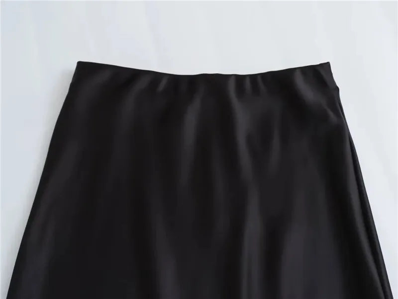 TRAF Woman 2024 Satin Skirt Women High Waist Long Skirts For Women Summer Black Midi Skirt Office Elegant Women's Skirts