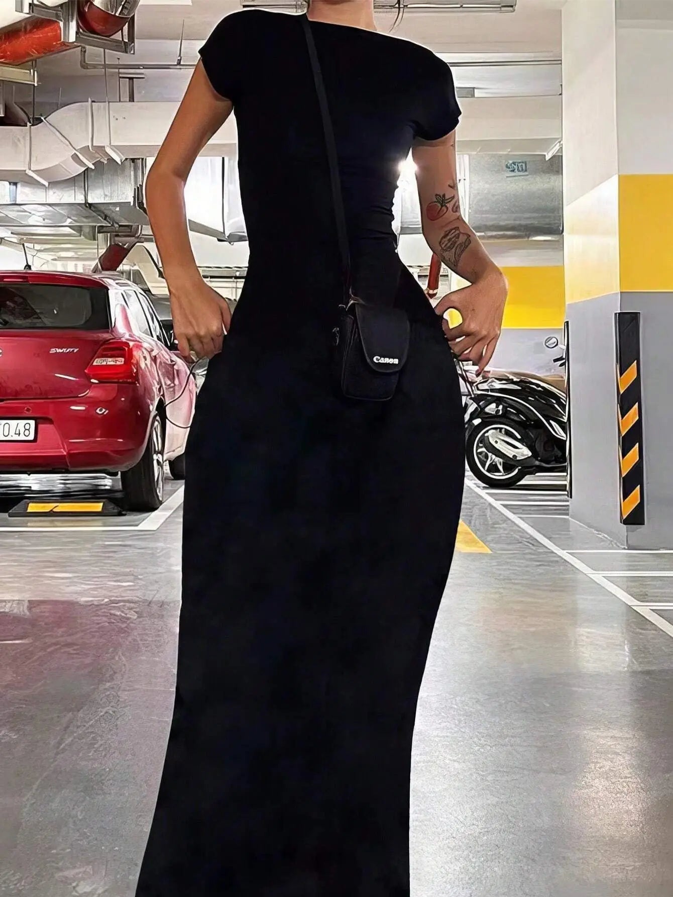 Elegant Women Dress Basic Short Sleeve Sexy Backless Slim Fit Summer Casual Vintage Gothic Streetwear Long Dress