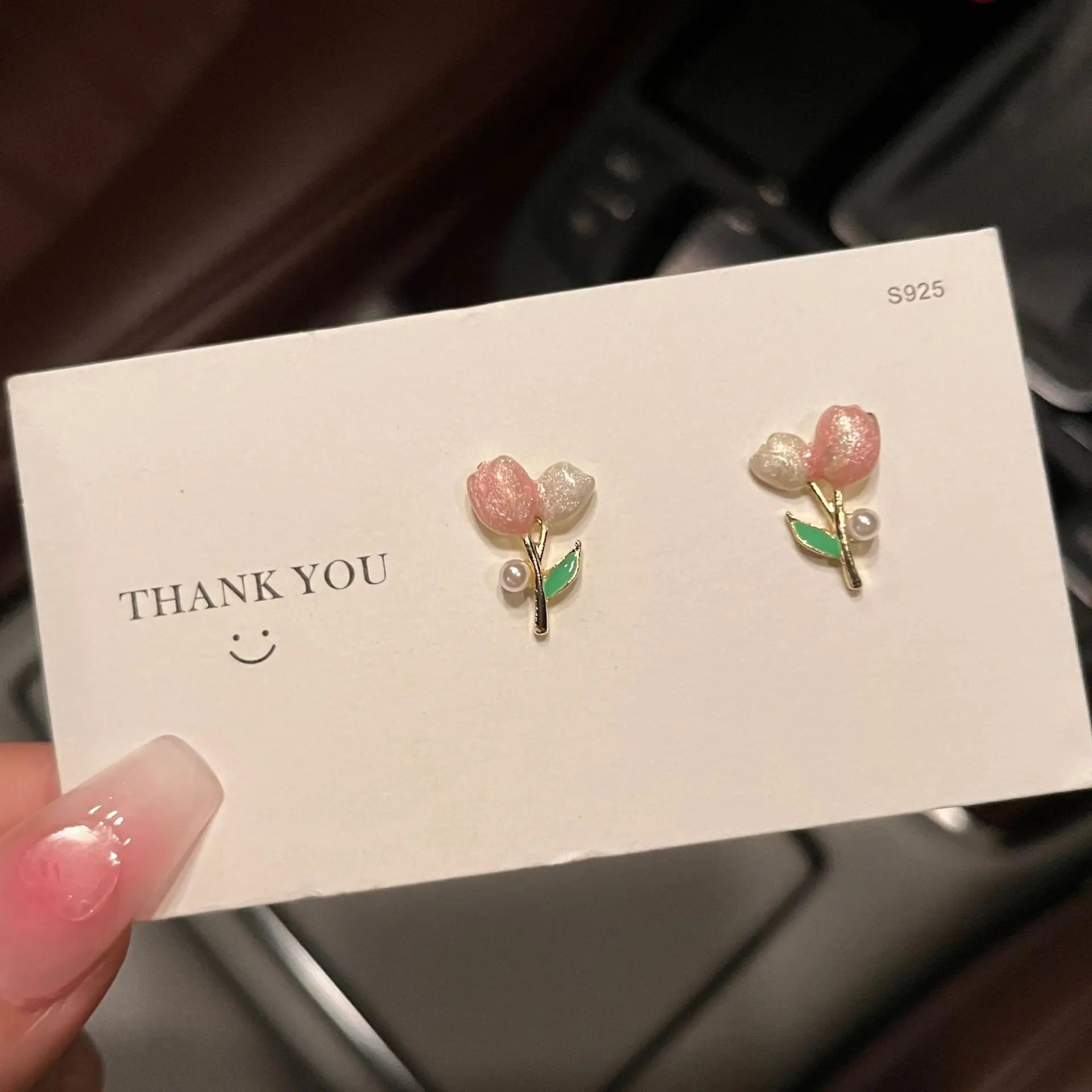 New pink sweet tulip flower ear stud women's fashion heart stud earrings exquisite imitation pearl earrings jewelry gift