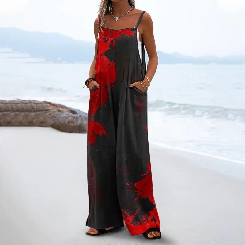 Female's Halloween Printing Jumpsuits Festival Dress Up Casual Loose Off Shoulder Sleeveless Sexy Wide Legs Trousers 2024 Summer