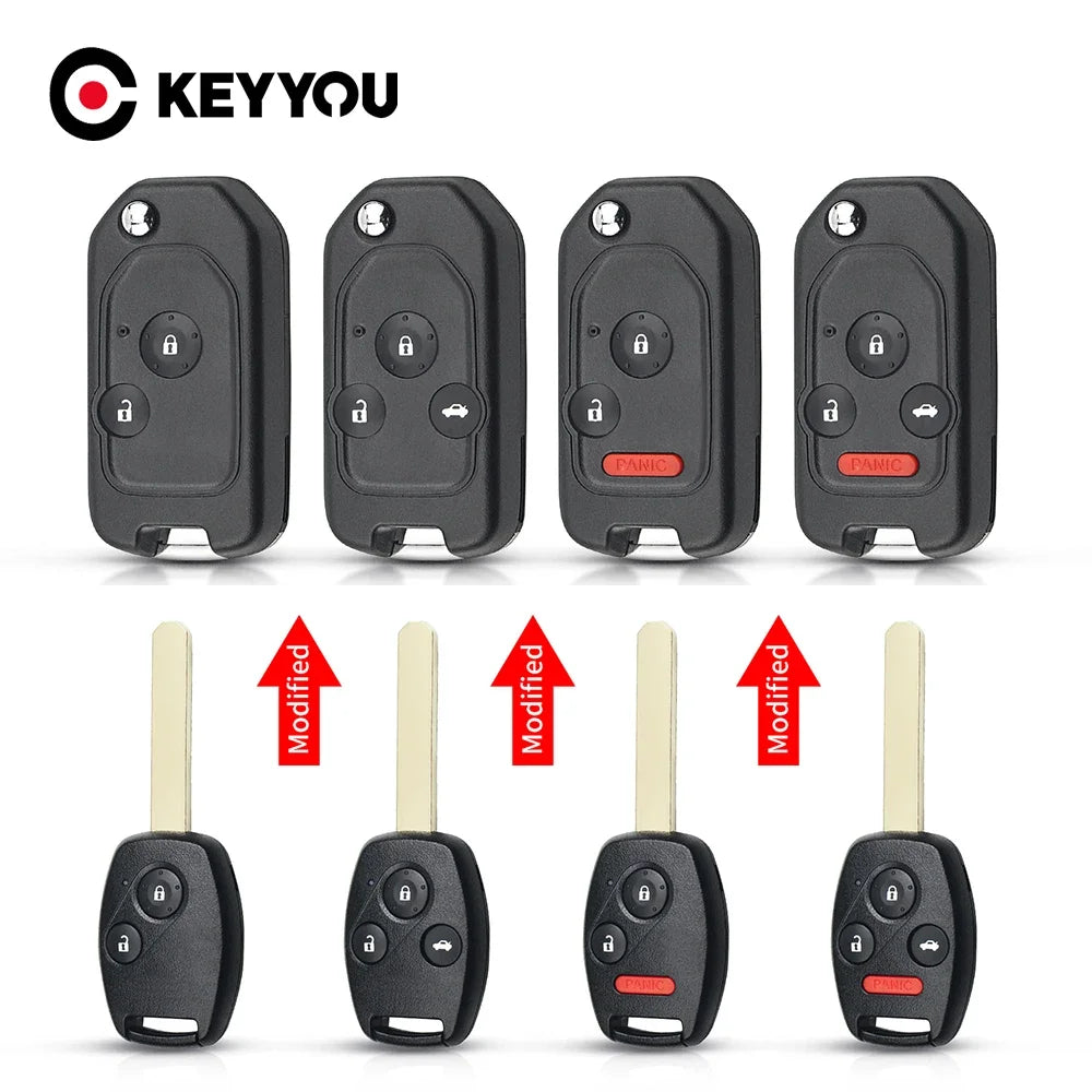 KEYYOU New Modified Car Key For Honda Accord Civic CRV Pilot 2007 2008 2009 2010 2011 2012 2013 Remote 2/3/4 Button Flip Folding