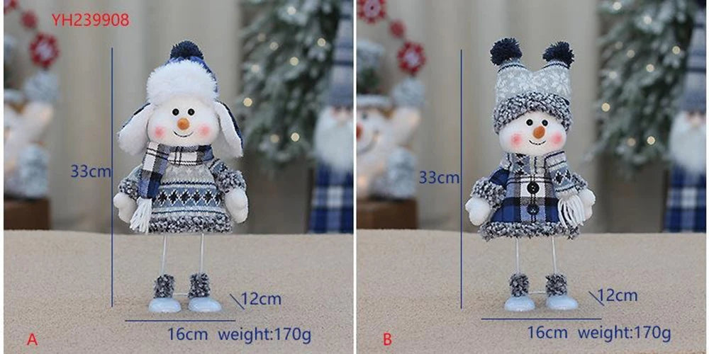 2024 New Christmas Snowman Doll Blue Cloth 20-33cm Cute Doll Christmas Gift Desktop Doll Decoration