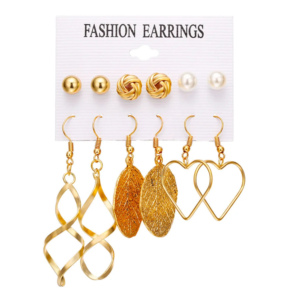 6Set Hot Selling Bohemian Style Moon Triangle Tassel Earring Set with Six Pairs of Retro Holiday Party Trendy Earrings for Women