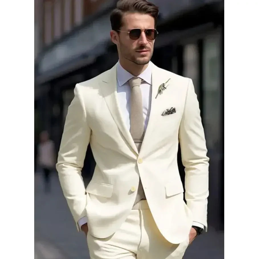 Slim Fit Single Breasted Men's Suit Two-pieces(Jacket+Pants) Set New Handsome Fashion High-end Male Formal Set