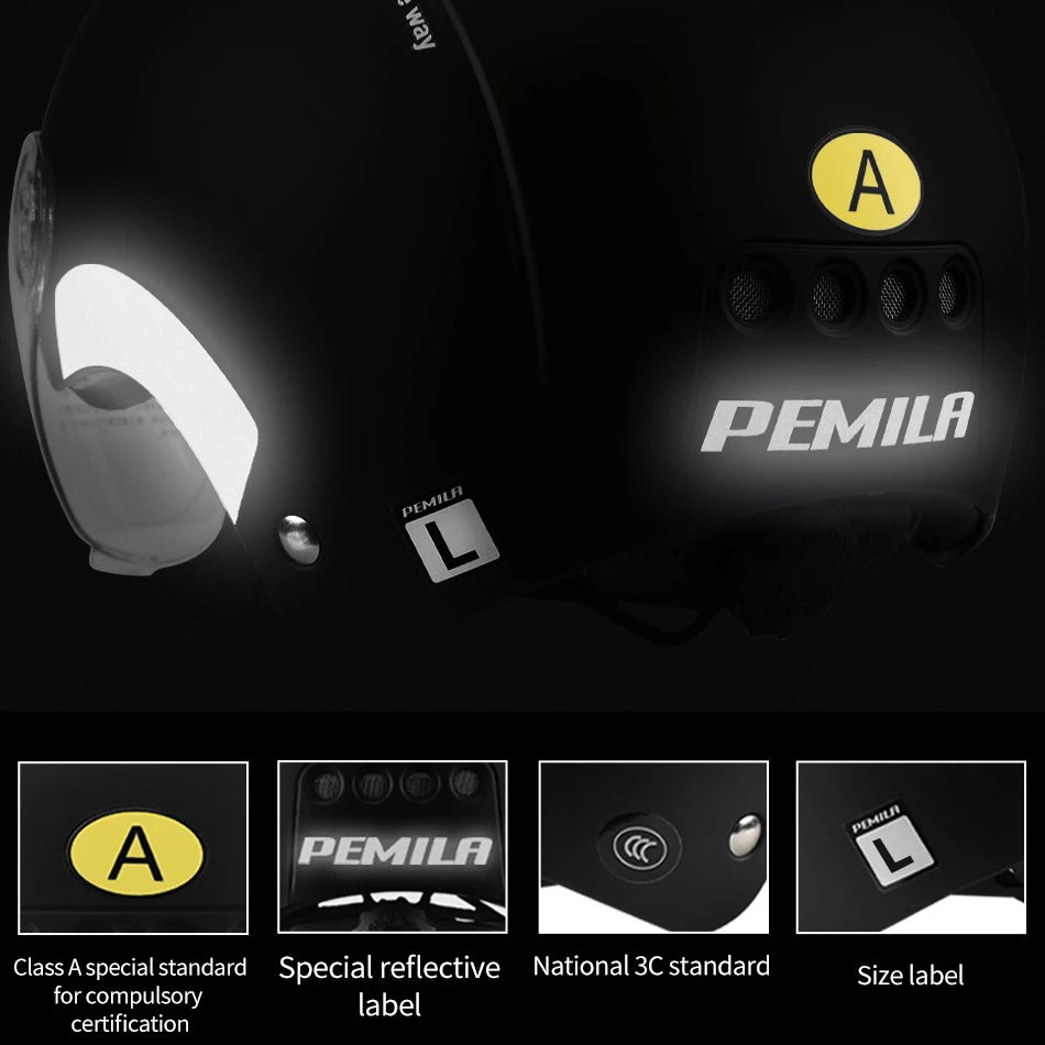 PEMILA The Four Seasons Cycling Helmet With Goggles Lens Ear Protection Bicycle Helmet MTB Reflective sticker E-Bike Bike Helmet