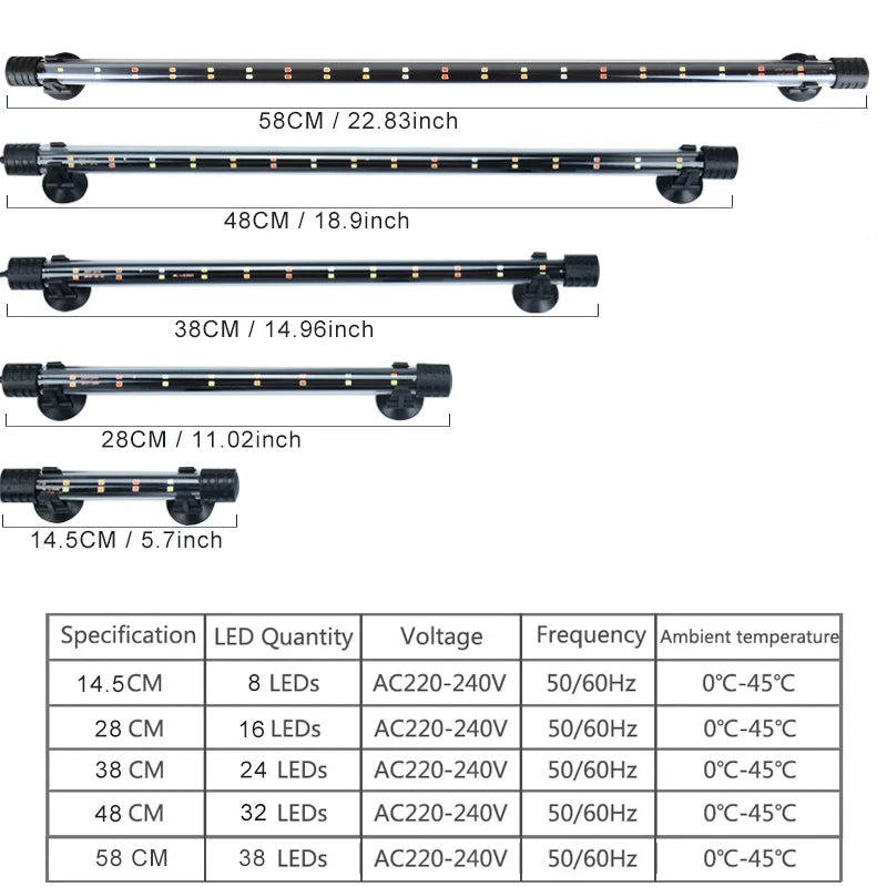 14-58CM Aquarium Light Fish Tank Submersible Light Lamp Waterproof Underwater LED Lights Aquarium Lighting