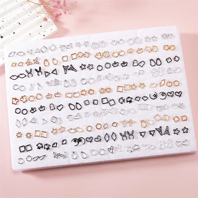 100Pair Women Acrylic Crystal Small Stud Earrings Set Women Heart Star Animal Moon Plastic Geometric Earring Jewelry Gifts