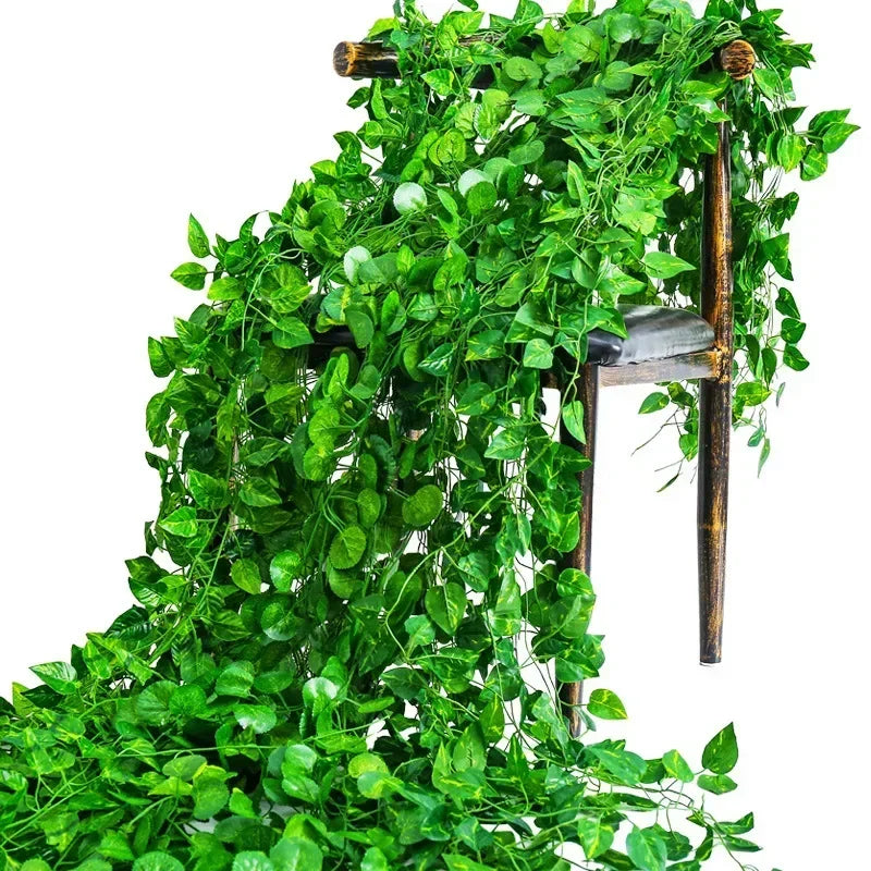 2.2M Artificial Plant Green Ivy Leaf Garland Silk Wall Hanging Vine Home Garden Decoration Wedding Party DIY Fake Wreath Leaves