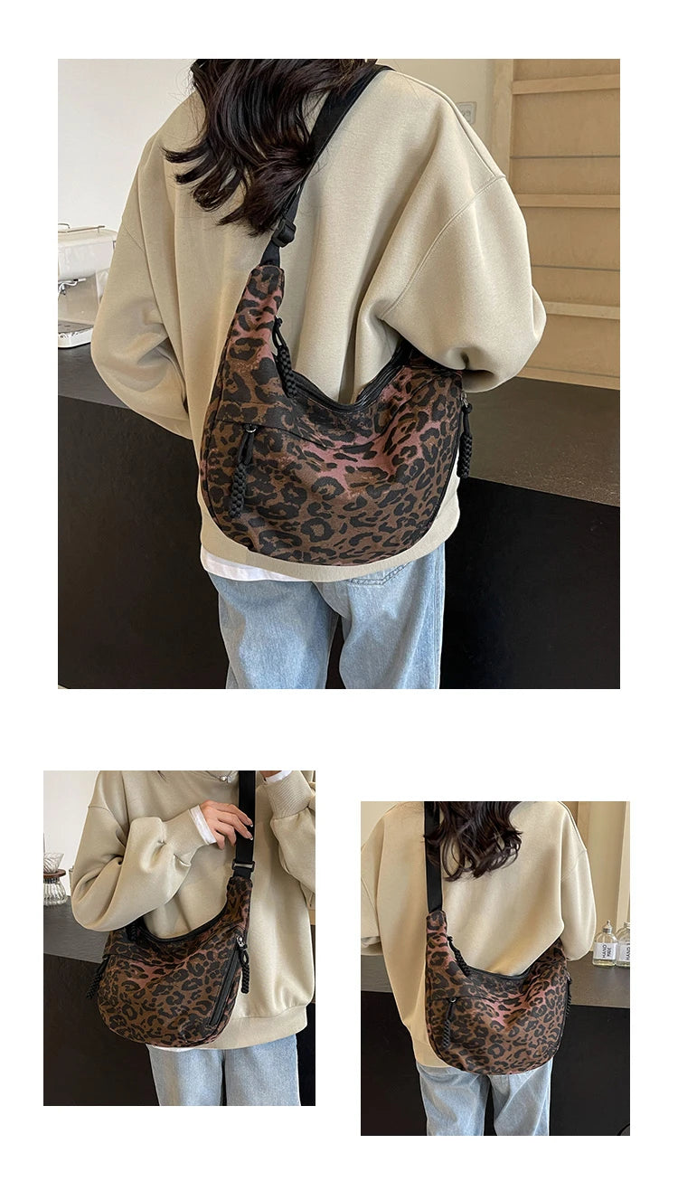 Leopard Print Crossbody Bags for Women Corduroy Casual Shoulder Tote Bags Ladies Sac A Main Femme Designer Luxury Handbags 2024