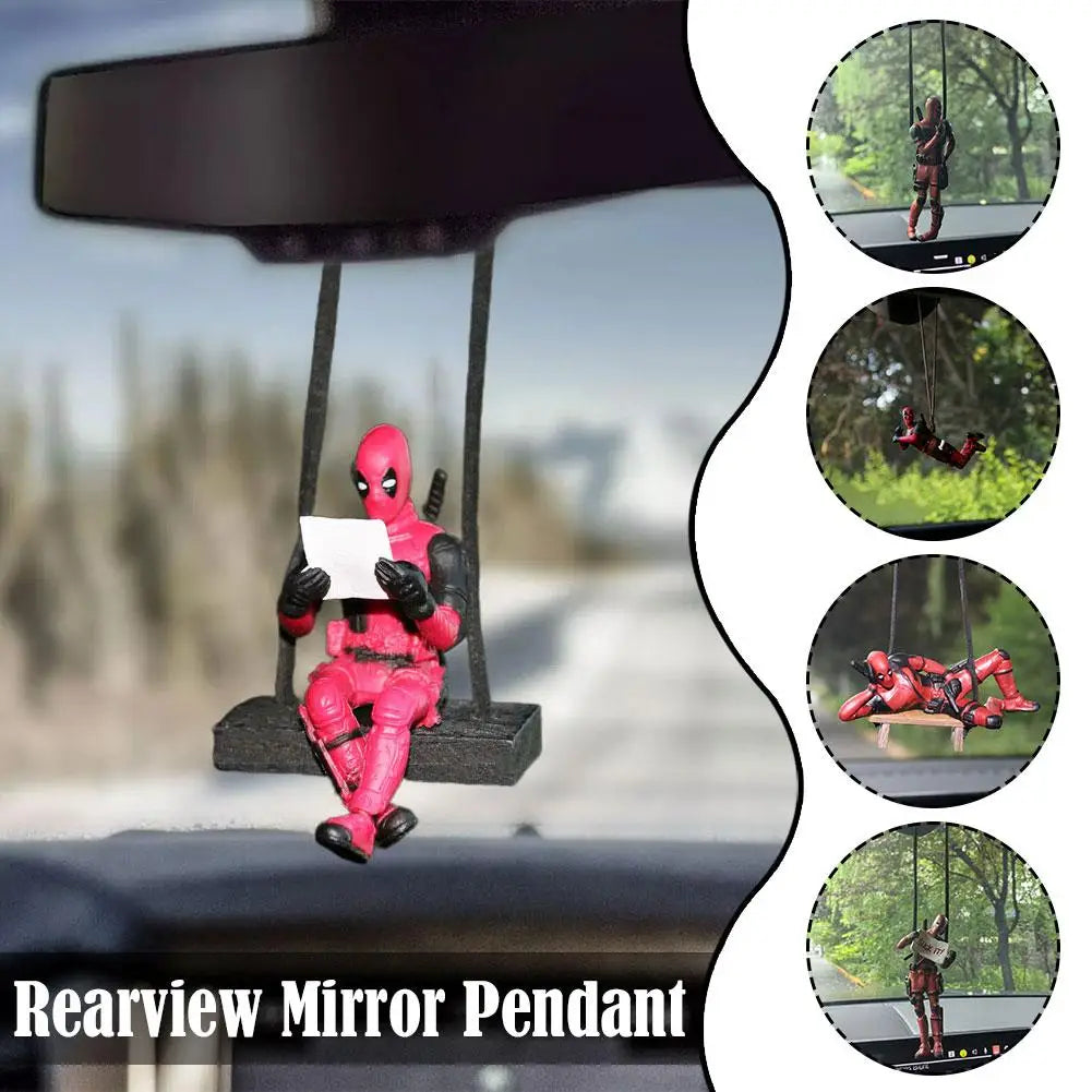 Deadpool Cartoon Car Rearview Mirror Pendant Read A Book SUCK IT Car Pendant Interior Accessories Anging Ornament Auto Styling