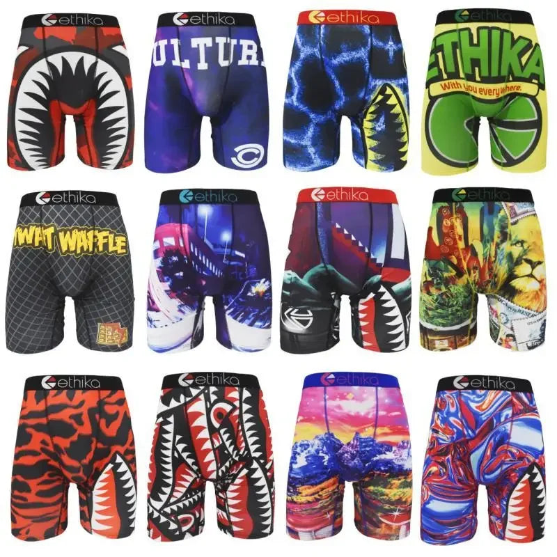 ETHIKA Men's Underwear Boxer Briefs Summer Surf Sexy 3D Printed Beach Swimwear Men Swim Panties Volleyball Sports Gym Shorts Man