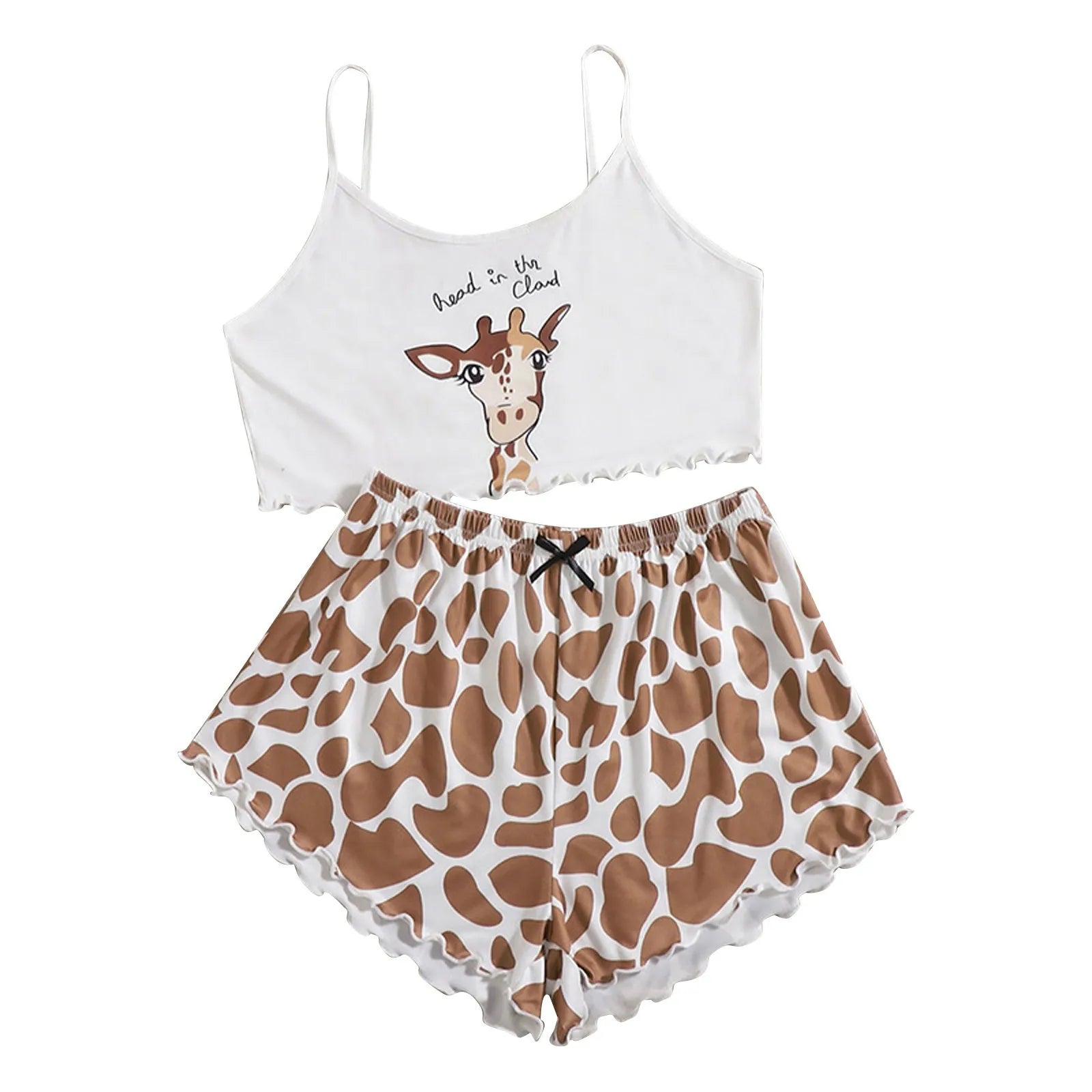 Women'S Giraffe Print Pajama Set Close-Fitting Casual Homewear Sexy Camisole Top Giraffe Spotted Shorts пижама женская