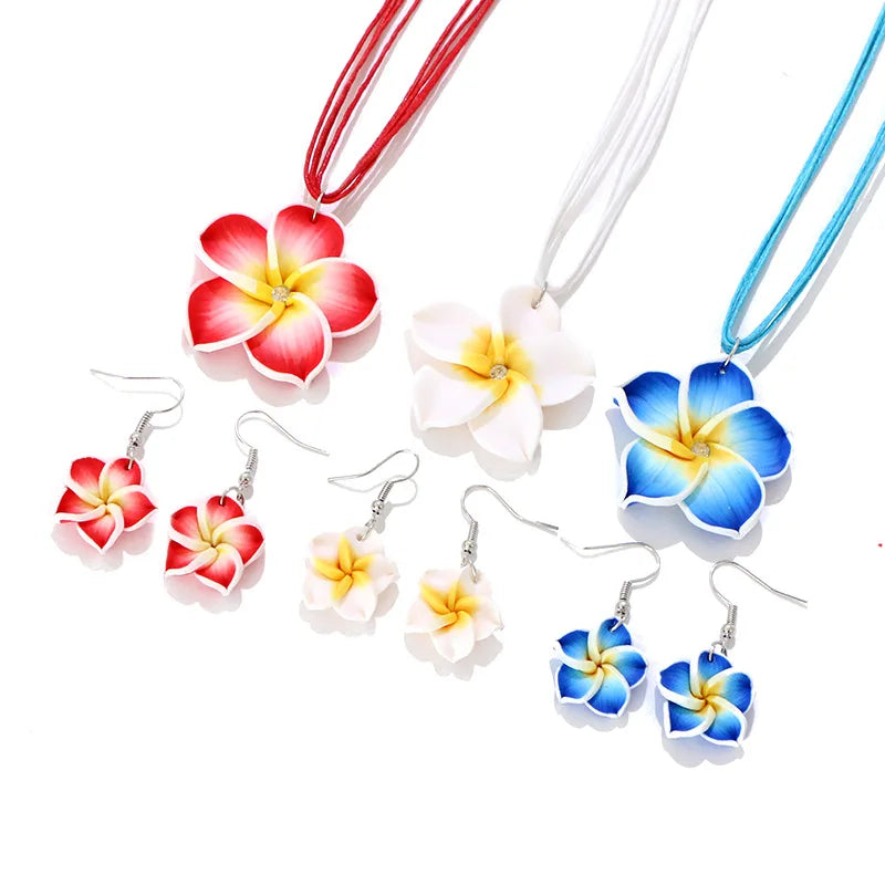 Polynesia Hawaiian Plumeria Dangle Earrings Handmade Soft Polymer Statement Drop Ear Rings Jewelry 2024 Flower Earring for Women