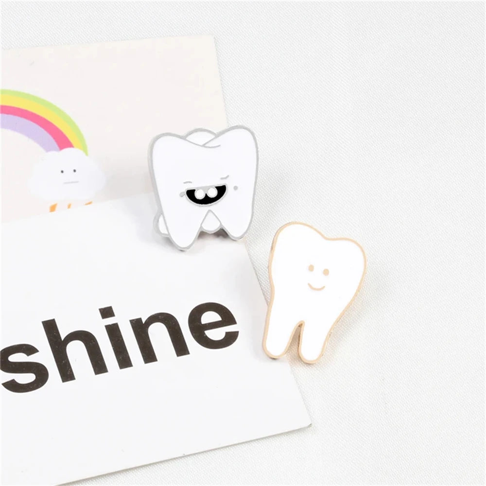 Cartoon Teeth Collection Brooch Protect Tooth Enamel Pins Cute Smile Dentist Badge Jewelry Bag Lapel Metal Pin Jewelry Kids Gift