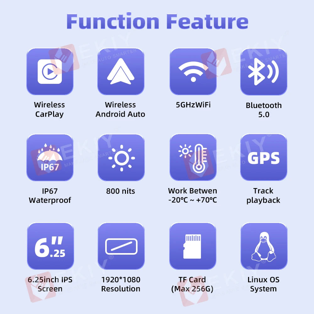 EKIY 6.25 inch Motorcycle Navigation CarPlay Camera Linux IP65 Waterproof Host Wireless Android Auto