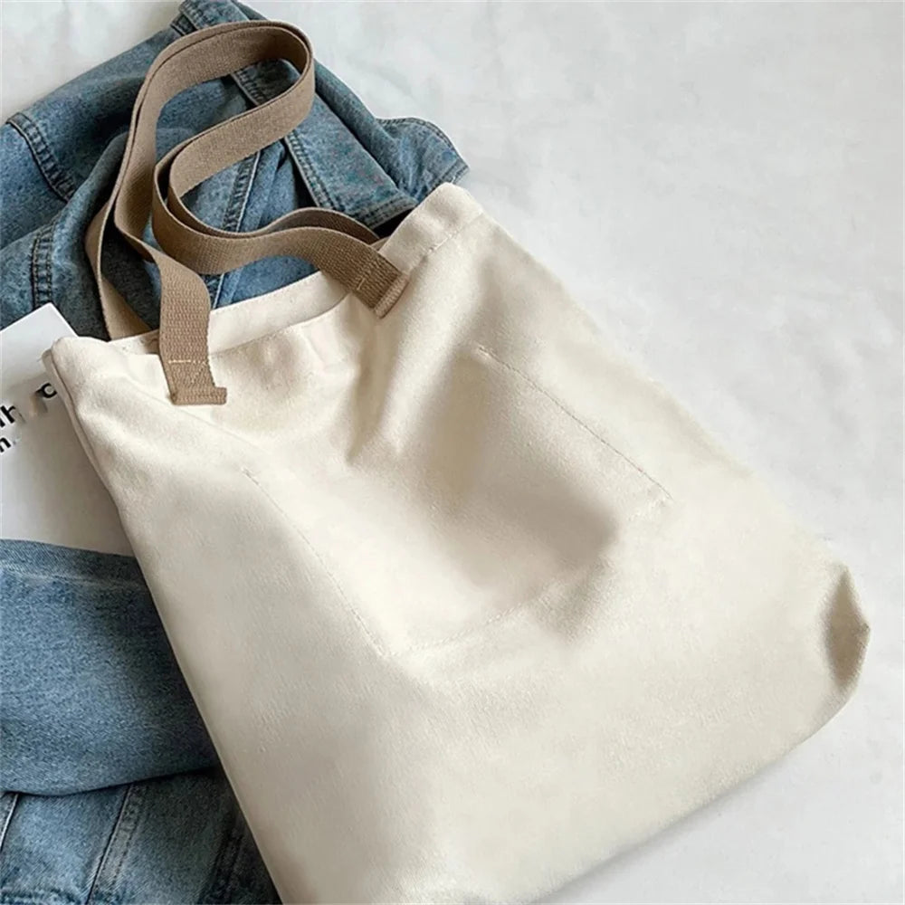 1Pcs Women's Tote Bag Canvas Sewing Thread Large Capacity Advanced Sense Handbag Convenient Practical Female's Commuter Bag