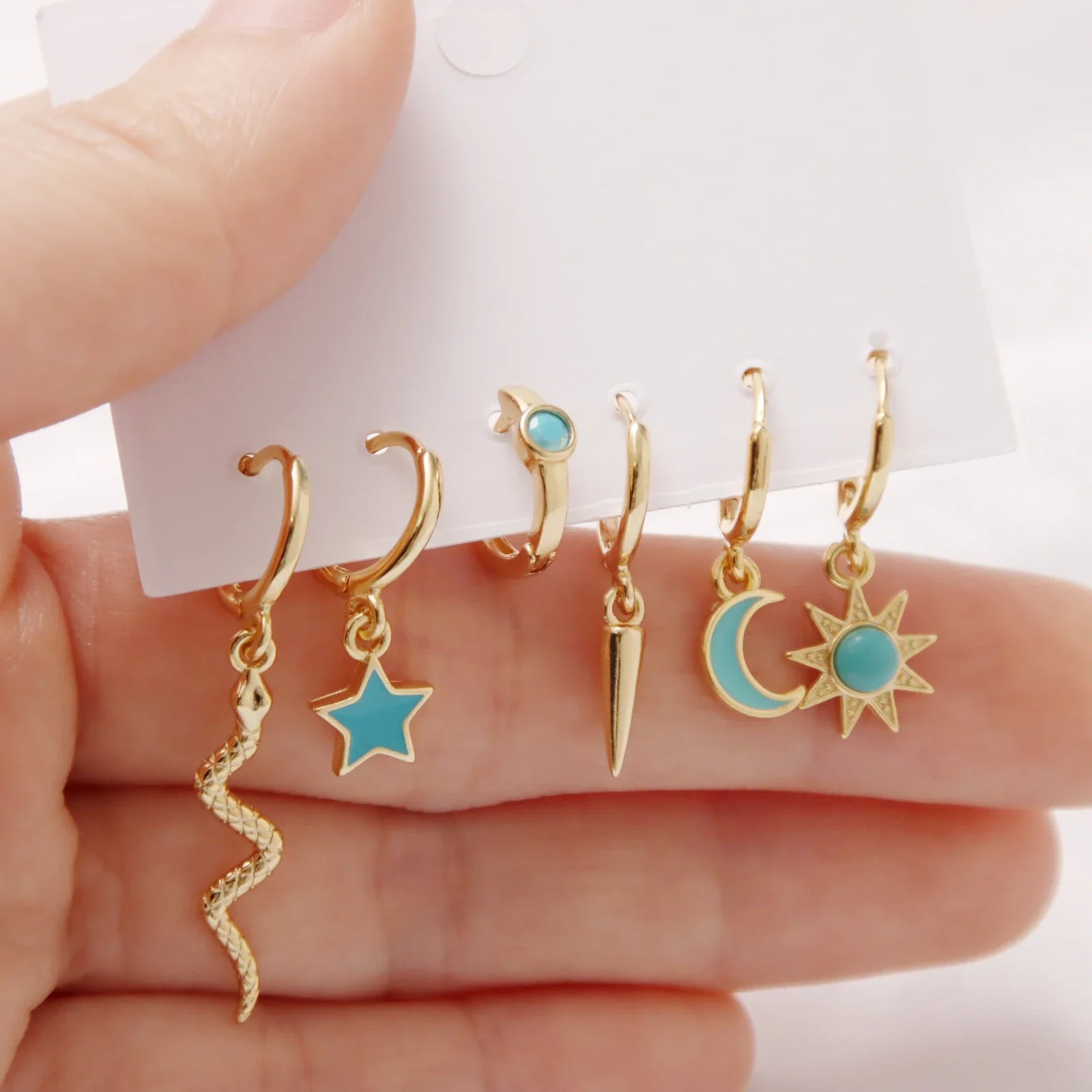 6 Pcs Fashion Exquisite Pearl Star Moon Enamel Zircon Dangle Ear Ring Set Korean Style Small Hoop Earring For Women Jewelry Gift