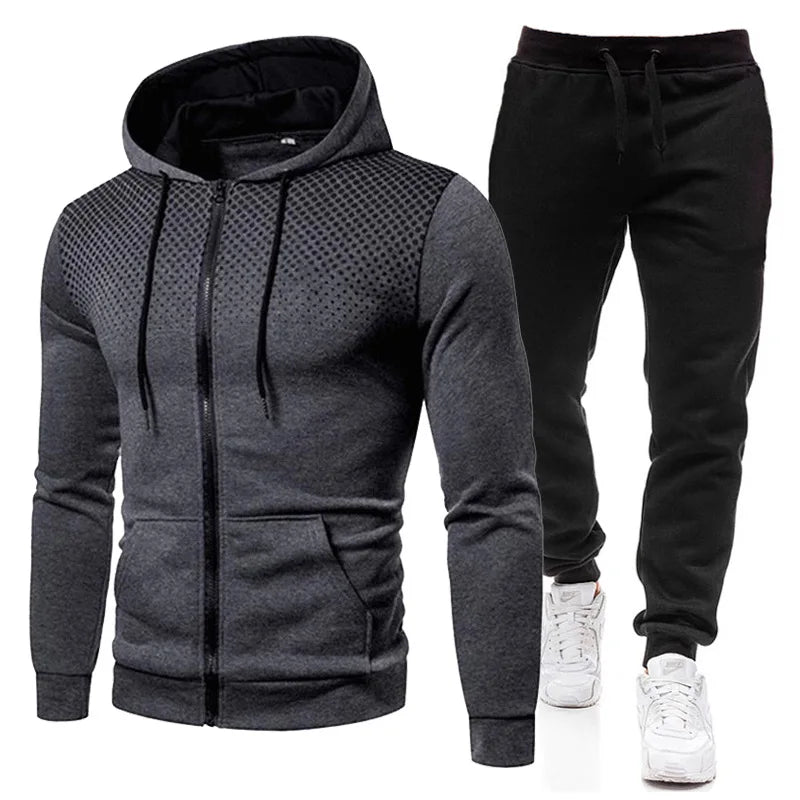 Fashion Print Tracksuit for Men Zipper Hooded Sweatshirt and Sweatpants Two Pieces Suits Male Casual Fitness Jogging Sports Sets