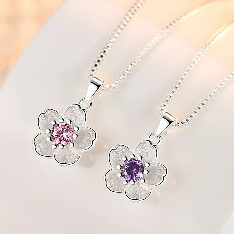 Fanqieliu Real 925 Sterling Silver Crystal Flower Pendant Necklace Stud Earrings Jewelry Sets For Women Vintage New FQL23079